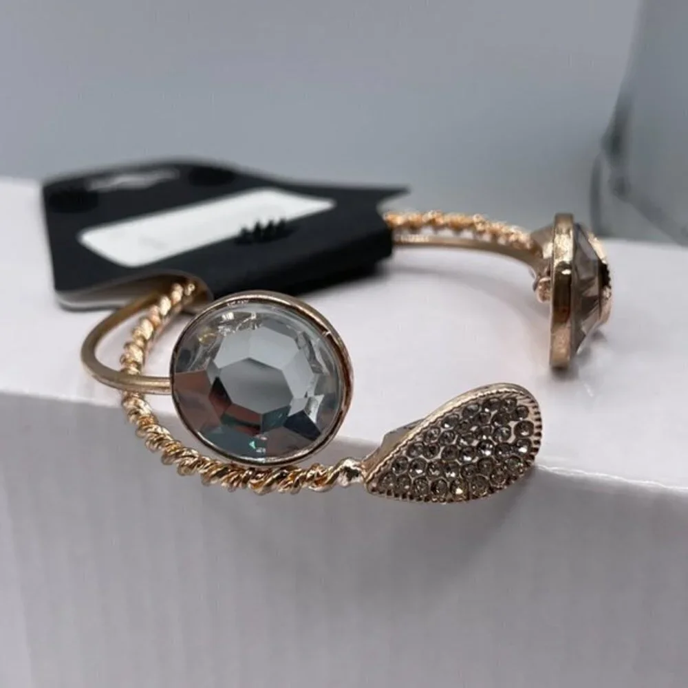 G by Gennaro Gold Tone Diamond Open Cuff Bangle Bracelets